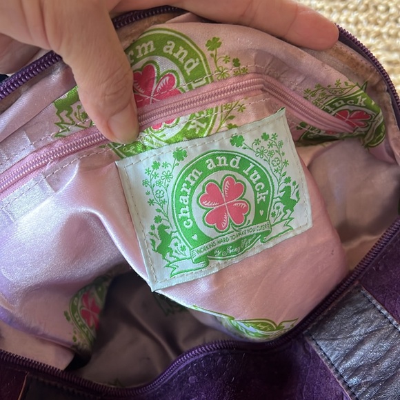 Charm & Luck Vintage 100% Leather Purple Suede Slouchy Purse Y2K Handbag - Picture 10 of 16